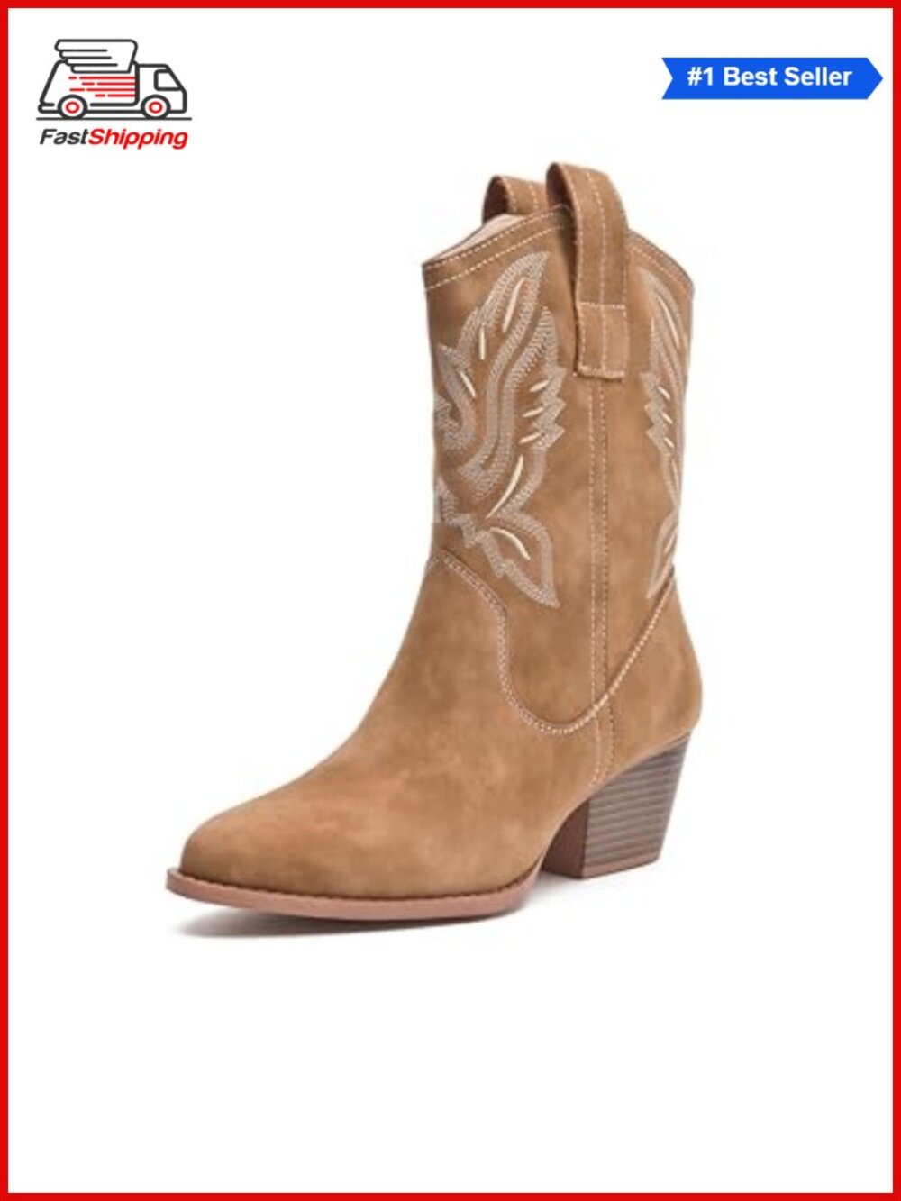 Western Cowboy Ankle Boots Women Embroidered Suede Booties Chunky Heel
